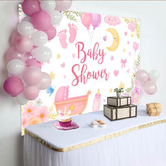 Lofaris Toile de fond pour baby shower fille rose avec fleurs et berceau, magnifique décor de fête pour séance photo