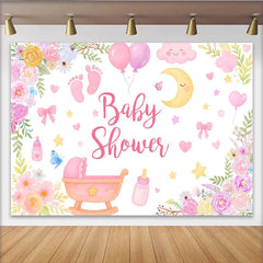 Lofaris Toile de fond pour baby shower fille rose avec fleurs et berceau, magnifique décor de fête pour séance photo