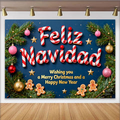 Lofaris Toile de Fond de Fête Lettres Sucre d'Orge Feliz Navidad avec Bonhommes en Pain d'Épices, Décoration Festive Noël Nouvel An