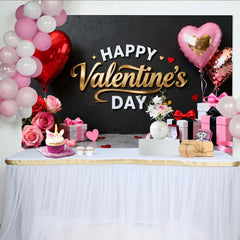 Lofaris Toile de Fond de Fête Bonne Saint-Valentin Noir et Or avec Cœurs Rouges Roses et Roses, Célébration Romantique
