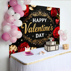 Lofaris Toile de Fond de F¨ºte Bonne Saint-Valentin avec Roses Rouges et C?urs Paillettes Or, D¨¦coration de Fond Noir