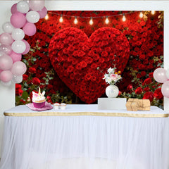 Lofaris Toile de Fond de F¨ºte ¨¦l¨¦gante Mur de C?ur en Roses Rouges avec Guirlandes Lumineuses, D¨¦coration Romantique Saint-Valentin