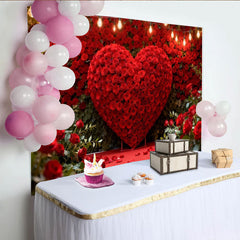 Lofaris Toile de Fond de Fête Cœur en Rose Rouge et Guirlandes Lumineuses, Décoration Romantique Mariage Anniversaire Saint-Valentin