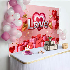 Lofaris Toile de Fond de F¨ºte Ballons C?ur d'Amour Rouge Rose Or et Cadeaux, D¨¦coration Romantique Anniversaire Saint-Valentin