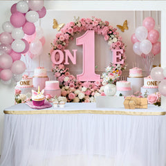 Lofaris Toile de Fond de F¨ºte Premier Anniversaire ONE Florale Rose et Blanc, ¨¦l¨¦gante D¨¦coration C¨¦l¨¦bration B¨¦b¨¦ Fille Papillons Or
