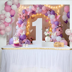 Lofaris Toile de Fond de Fête Numéro Un Floral Papillon et Ballons Rose Violet Blanc, Décoration de Célébration Premier Anniversaire