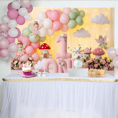 Lofaris Toile de Fond de F¨ºte Premier Anniversaire Jardin F¨¦¨¦rique Rose et Vert Menthe, Maisons Champignons Fantaisistes et Ballons