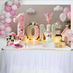 Lofaris Toile de Fond de Fête Premier Anniversaire Jardin Féérique Enchanté, Lettres ONE Pastel Duveteuses avec Fleurs et Ballons