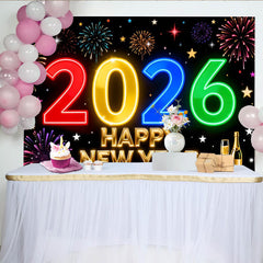 Lofaris Toile de Fond de F¨ºte Vibrante Bonne Ann¨¦e 2026, Feux d'Artifice Color¨¦s et D¨¦coration C¨¦l¨¦bration Champagne