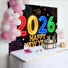 Lofaris Toile de Fond de F¨ºte Vibrante Bonne Ann¨¦e 2026, Feux d'Artifice Color¨¦s et D¨¦coration C¨¦l¨¦bration Champagne