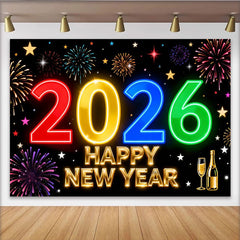 Lofaris Toile de Fond de F¨ºte Vibrante Bonne Ann¨¦e 2026, Feux d'Artifice Color¨¦s et D¨¦coration C¨¦l¨¦bration Champagne