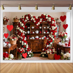 Lofaris Toile de Fond de Fête Arche Florale en Forme de Cœur Rose Rouge et Blanc, Décoration Romantique Mariage Saint-Valentin