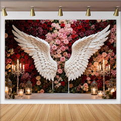 Lofaris Toile de Fond de F¨ºte Florale ¨¦l¨¦gantes Ailes d'Ange Blanches et Roses Rouges Roses, D¨¦coration Romantique C¨¦l¨¦bration Fian?ailles Mariage
