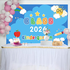 Lofaris Toile de Fond de Fête Vibrante Classe de Maternelle 2026, Arc-en-ciel Soleil Pomme Crayon pour Décoration Remise
