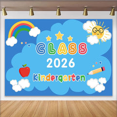 Lofaris Toile de Fond de Fête Vibrante Classe de Maternelle 2026, Arc-en-ciel Soleil Pomme Crayon pour Décoration Remise