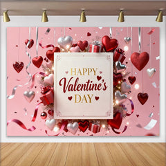Lofaris Toile de Fond de Fête Rose Bonne Saint-Valentin, Présentant Cœurs Rouges et Argent avec Boîtes Cadeaux et Rubans