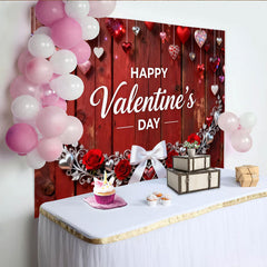 Lofaris Toile de Fond de Fête Bois Rouge Bonne Saint-Valentin, Cœurs Suspendus Romantiques, Roses et Guirlande Argentée