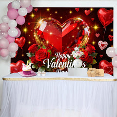 Lofaris Toile de Fond de Fête Bonne Saint-Valentin Gemme Cœur Étincelant Rouge et Roses, Décoration Célébration Amour Romantique