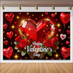 Lofaris Toile de Fond de Fête Bonne Saint-Valentin Gemme Cœur Étincelant Rouge et Roses, Décoration Célébration Amour Romantique