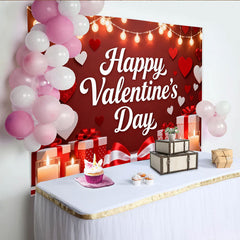 Lofaris Toile de Fond de Fête Romantique Rouge Bonne Saint-Valentin, Présentant Cœurs, Guirlandes Lumineuses et Boîtes Cadeaux