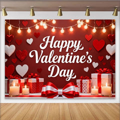 Lofaris Toile de Fond de F¨ºte Romantique Rouge Bonne Saint-Valentin, Pr¨¦sentant C?urs, Guirlandes Lumineuses et Bo?tes Cadeaux