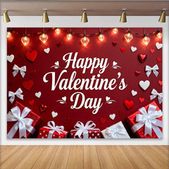 Lofaris Toile de Fond de Fête Bonne Saint-Valentin Cœurs Rouges et Blancs et Boîtes Cadeaux, Décoration Célébration Amour Romantique