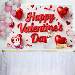 Lofaris Toile de Fond de Fête Bonne Saint-Valentin 3D Rouge avec Cœurs, Ballons et Confettis pour Célébration Romantique