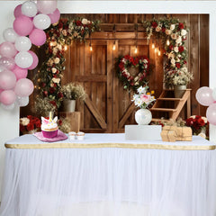 Lofaris Toile de Fond de F¨ºte Porte de Grange en Bois Rustique Couronne de C?ur Roses Rouges et Blanches, D¨¦coration Mariage Anniversaire Saint-Valentin