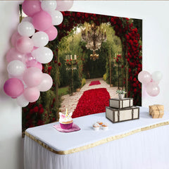 Lofaris Toile de Fond de F¨ºte ¨¦l¨¦gante Arche Roses Rouges et Chemin de P¨¦tales, C¨¦r¨¦monie de Mariage Romantique ou D¨¦coration Fian?ailles