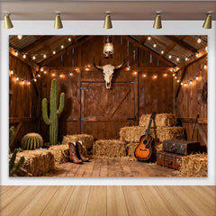 Lofaris Toile de fond style western avec cactus et bottes, decor rustique pour fete a theme country