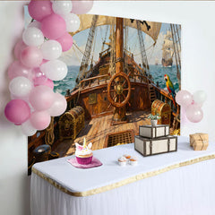 Lofaris Toile de fond de fête bateau pirate et trésor, avec perroquet et mer, pour aventure vintage