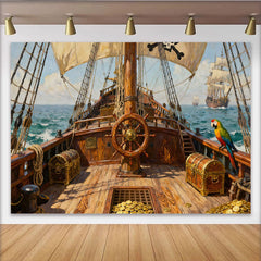 Lofaris Toile de fond de fête bateau pirate et trésor, avec perroquet et mer, pour aventure vintage