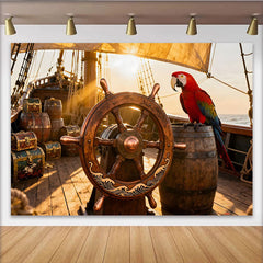 Lofaris Toile de fond de bateau pirate avec trésor et perroquet, pour fête d'anniversaire et aventure nautique.
