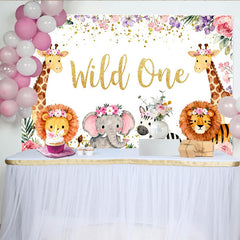 Lofaris. Toile de fond Wild One safari doré avec animaux et fleurs, pour premier anniversaire bébé fille