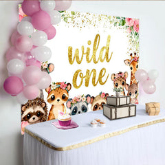 Lofaris Toile de fond Wild One avec animaux de la jungle, florale et pailletée pour 1er anniversaire bébé