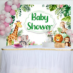 Lofaris Toile de fond baby shower safari avec animaux mignons, feuilles tropicales vertes, pour fête prénatale