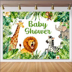 Lofaris Toile de fond baby shower jungle safari animaux, girafe lion zèbre éléphant singe, pour fête prénatale