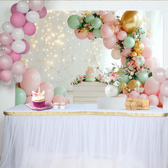 Lofaris Toile de fond pour 1er anniversaire fille avec ballons roses et verts menthe, magnifique décor de fête pour séance photo