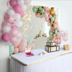 Lofaris Toile de fond pour 1er anniversaire fille avec ballons roses et verts menthe, magnifique décor de fête pour séance photo