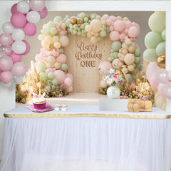 Lofaris Toile de fond joyeux anniversaire un avec ballons pastel et fleurs, élégant décor de fête pour studio photo et célébration d'enfant