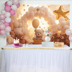 Lofaris Toile de fond pour baby shower ours en peluche et ballons nuageux, décor de rêve avec étoiles dorées pour séance photo
