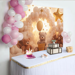Lofaris Toile de fond pour baby shower ours en peluche et ballons nuageux, décor de rêve avec étoiles dorées pour séance photo