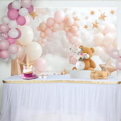Lofaris Toile de fond pour baby shower ours en peluche et ballons roses, décor de rêve nuages et étoiles pour séance photo