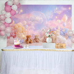 Lofaris Toile de fond pour baby shower ours en peluche et nuages pastel, magnifique arrière-plan de rêve pour séance photo nouveau-né