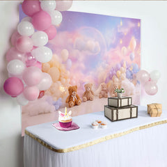 Lofaris Toile de fond pour baby shower ours en peluche et nuages pastel, magnifique arrière-plan de rêve pour séance photo nouveau-né