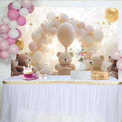 Lofaris Douce toile de fond pour baby shower nuages et ours en peluche, magnifique arrière-plan de rêve pour séance photo nouveau-né