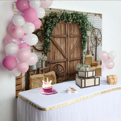 Lofaris Toile de fond de photographie grange en bois et mur de briques, décor rustique avec bottes de foin pour studio photo