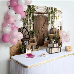 Lofaris Toile de fond de photographie grange rustique avec porte en bois et foin, décor de studio pour portraits et scènes rurales