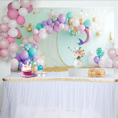 Lofaris Toile de fond anniversaire sirène rose violet et sarcelle avec ballons, magnifique décor de fête sous la mer pour studio photo