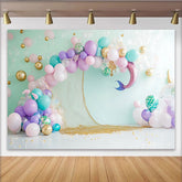 Lofaris Toile de fond anniversaire sirène rose violet et sarcelle avec ballons, magnifique décor de fête sous la mer pour studio photo
